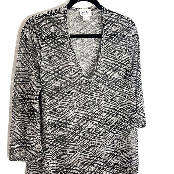 Jordan Taylor Patterned Print 3/4 Sleeve Sheer Tunic Swim Cover Black  Medium - Picture 2 of 7